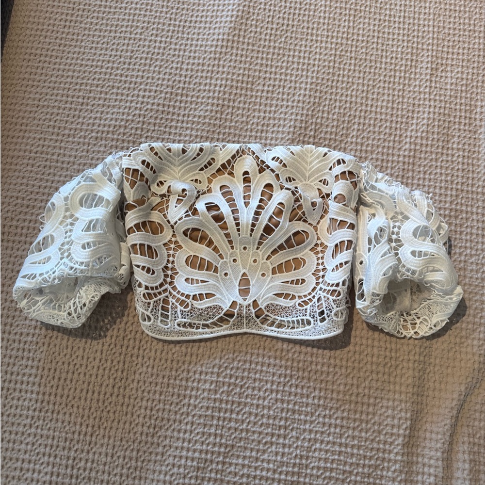 Lipsy Beige White Lace Crop top